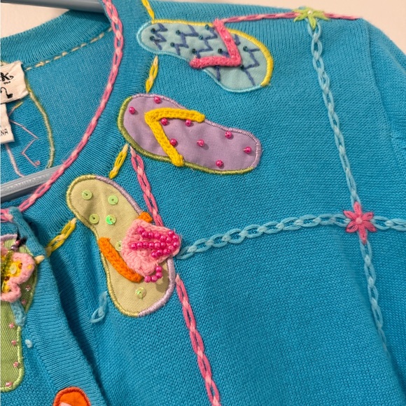 Jack B. Quick Embroidered Cardigan Sweater Flip Flop Motif Size M - Picture 6 of 7
